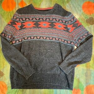 Urban Pipeline Sweater Mens XL Gray Red Southwest Aztec Knit Long Sleeve Retro
